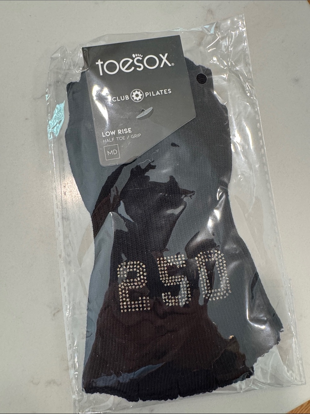 toesox Black Low Rise Half-Toe Grip Socks with Rhinestone '250'